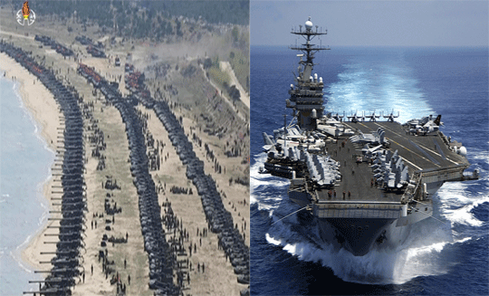 Triều Tiên diễn tập quân sự lớn nhất từ trước đến nay trong khi đội tàu sân bay hạt nhân USS Carl Vinson đang tới vùng biển thuộc bán đảo Triều Tiên