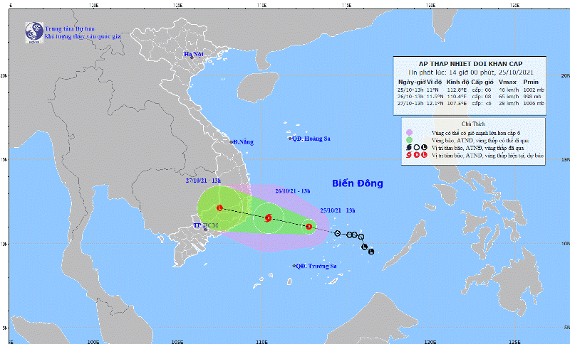 Bão số 9 mạnh lên từ áp thấp nhiệt đới sẽ đổ bộ Bình Định- Khánh Hòa trong ngày 27-10 ảnh 1