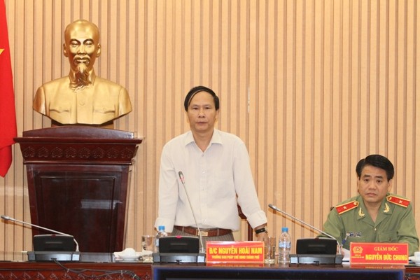 Đồng chí Nguyễn Hoài Nam đánh giá cao công tác của CATP, CSPCCC đồng thời nêu xuất những vấn đề, lĩnh vực CATP Hà Nội trình bày cụ thể trong báo cáo công tác