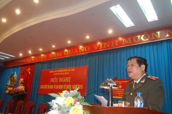Thiếu tướng Lưu Quang Hợi, Phó Giám đốc CATP Hà Nội phát biểu chỉ đạo tại Hội nghị