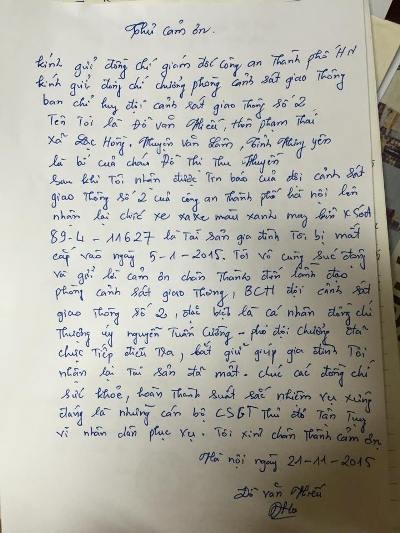 Lá thư cảm ơn của anh Hiếu