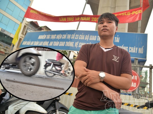 Anh Nguyễn Minh Thắng cho biết mình vẫn may mắn khi không bị thanh sắt rơi vào đầu...