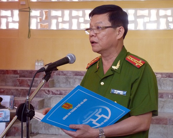 Đại tá Đào Thanh Hải - Phó Giám đốc CATP Hà Nội phát biểu tại lễ khai mạc Giải đấu quy tụ 268 vận động viên đến từ 64 đơn vị thuộc CATP