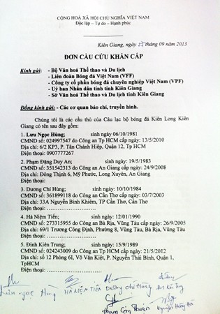 Cầu thủ K.Kiên Giang "cầu cứu khẩn cấp" Bộ VH-TT&DL ảnh 1