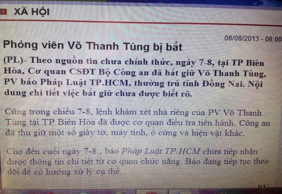 Xung quanh vụ bắt giữ phóng viên của báo Pháp luật TP.HCM ảnh 1