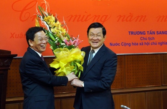 Chủ tịch nước Trương Tấn Sang thăm, chúc Tết Công an Hà Nội ảnh 7