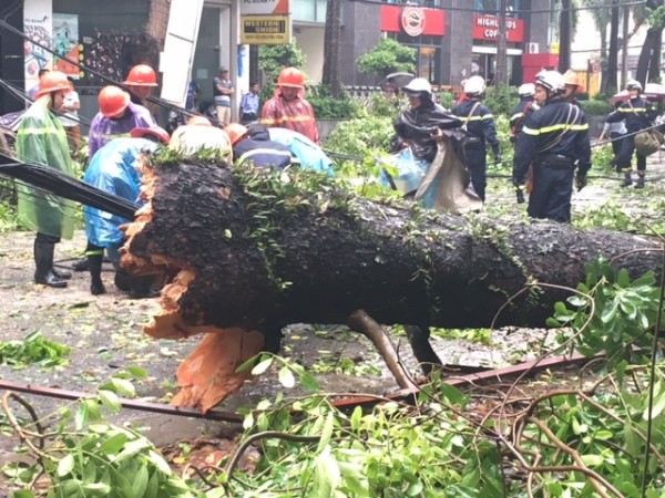 Lực lượng cứu hộ, cứu nạn đang khắc phục sự cố do mưa bão gây ra