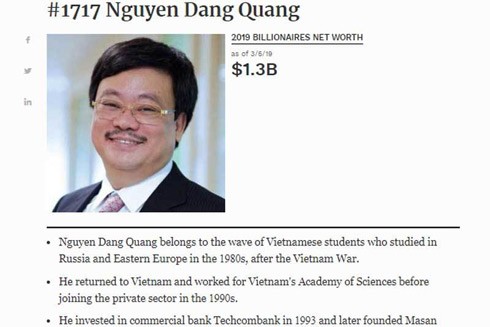 Ông Nguyễn Đăng Quang là tỷ phú USD mới nhất của Việt Nam
