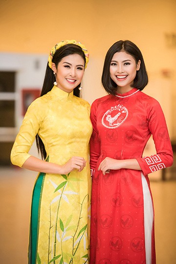 Hoa hậu Bản sắc Việt toàn cầu Thu Ngân trình diễn áo dài của Ngọc Hân ảnh 11