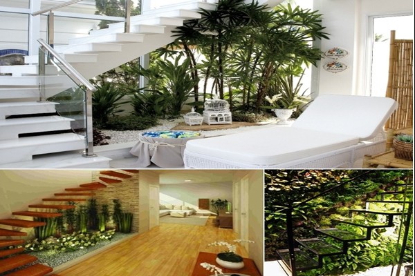 Tạo tiểu cảnh bên dưới cầu thang thêm không gian xanh trong nhà (nguồn: livingroomanddecorating)