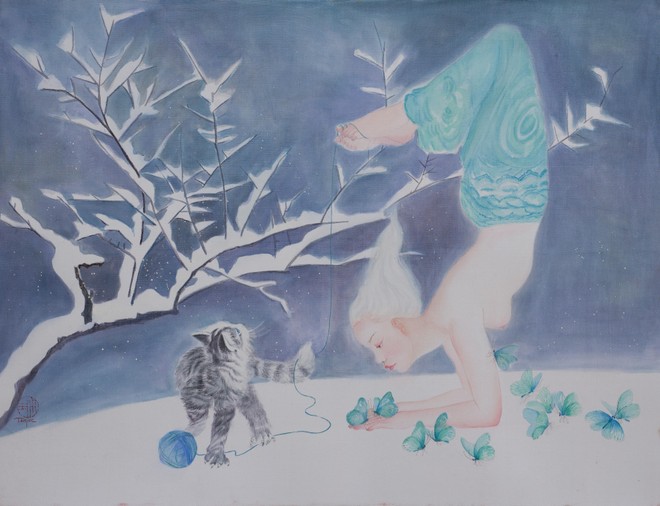 "Thiên điểu xanh"-Triển lãm tranh lụa của nữ họa sĩ Tống Ngọc ảnh 1