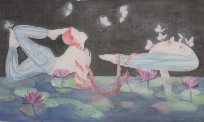 "Thiên điểu xanh"-Triển lãm tranh lụa của nữ họa sĩ Tống Ngọc ảnh 2