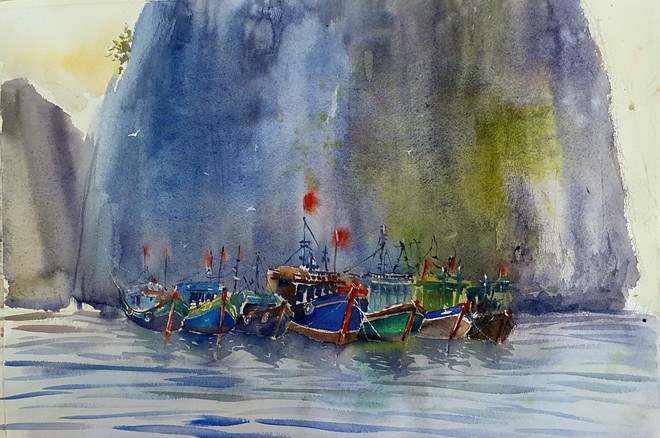 Triển lãm tranh màu nước "Hội ngộ sắc màu" tại Hà Nội ảnh 1