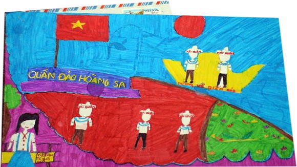 Tranh học sinh THCS Tiền Phong “gửi các chiến sĩ canh giữ biển đảo quê hương” ảnh 1