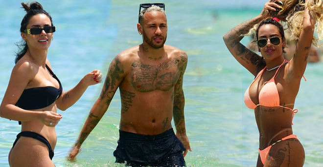 Neymar tắm biển cùng hai người đẹp bốc lửa ảnh 1