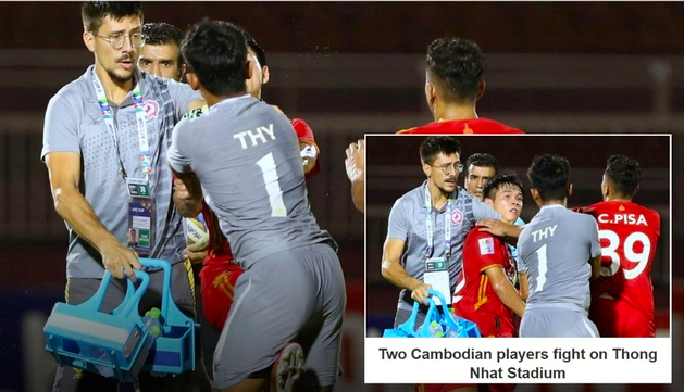 Hai cầu thủ Campuchia đánh nhau tại AFC Cup 2022 ảnh 1